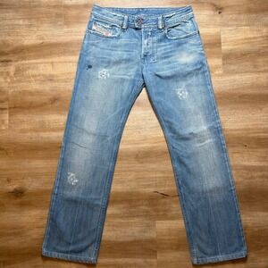 Diesel Farco Jeans Mens 29 Blue Distressed Straight Leg Made in Italy Zip Pocket